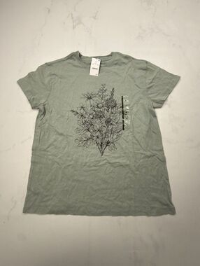 Doe T-Shirt Green Floral Graphic Crew Neck Short Sleeve - Womens M